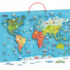 Medinė lenta su pasaulio žemėlapiu ir priedais anglų kalba