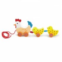 Traukiamas medinis žaislas Višta su viščiukais Viga